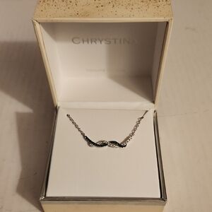 Chrystina Silver and Blue Crystal Necklace NIB